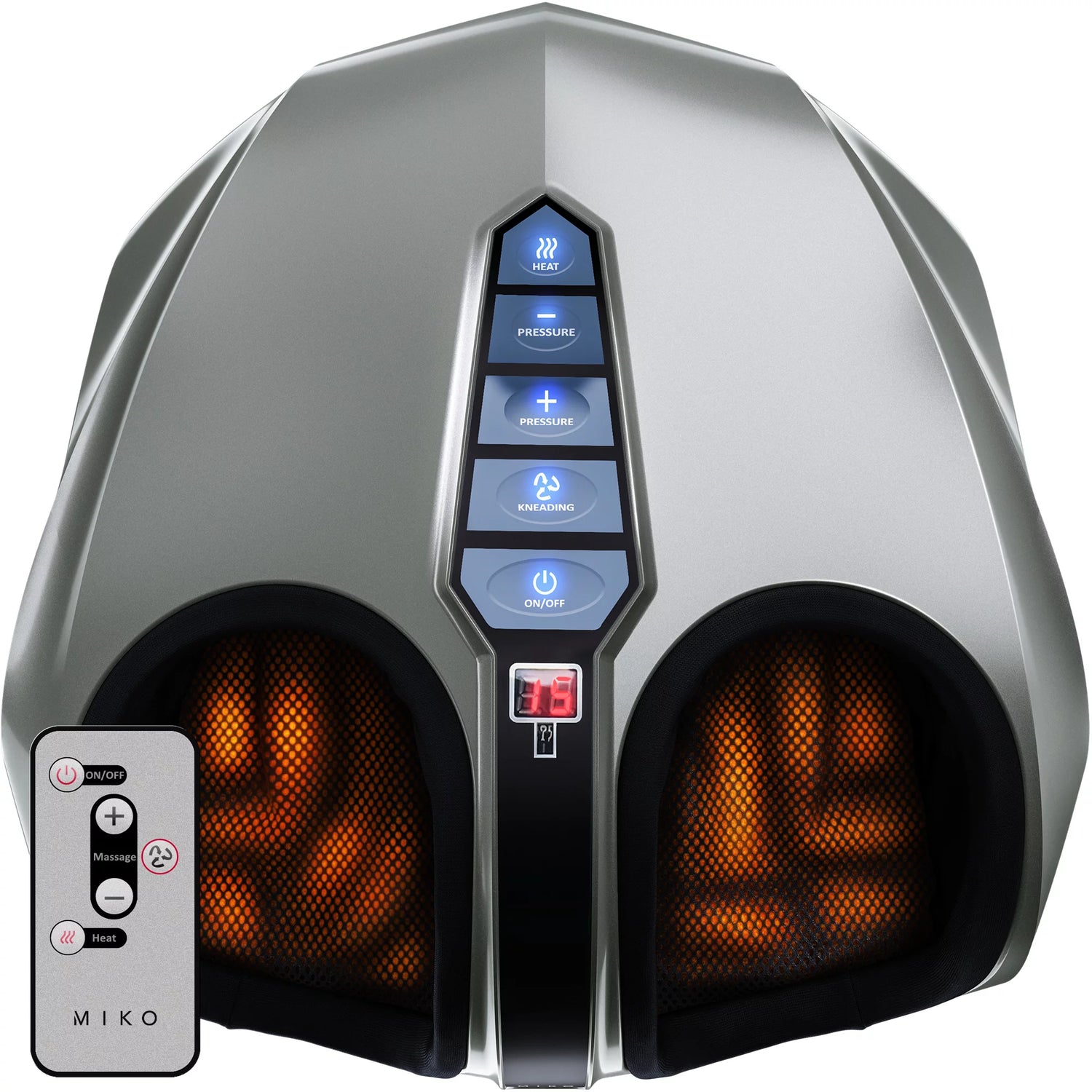 Shiatsu Foot Massager Machine Kneading and Rolling with Heat and Pressure Settings, Silver, Includes 2 Remotes