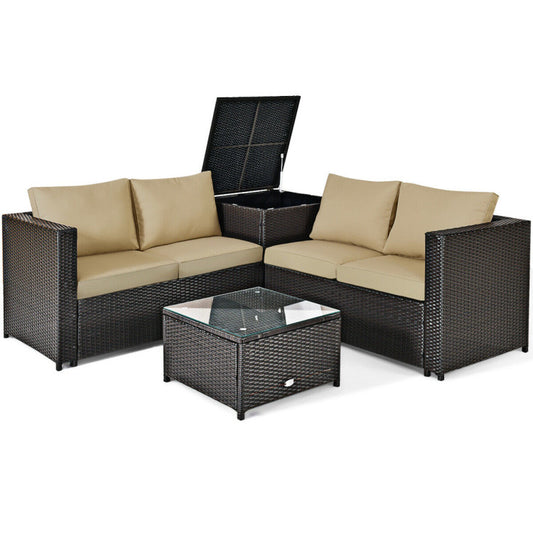 Taylor & Co 4 Pieces Outdoor Patio Rattan Furniture Set with Loveseat and Storage Box