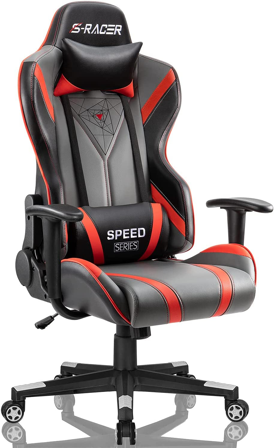 Gaming Chair Racing Office High Back PU Leather Chair Computer Desk Chair Video Game Chair Ergonomic Swivel Chair with Headrest and Lumbar Support (Black&White)
