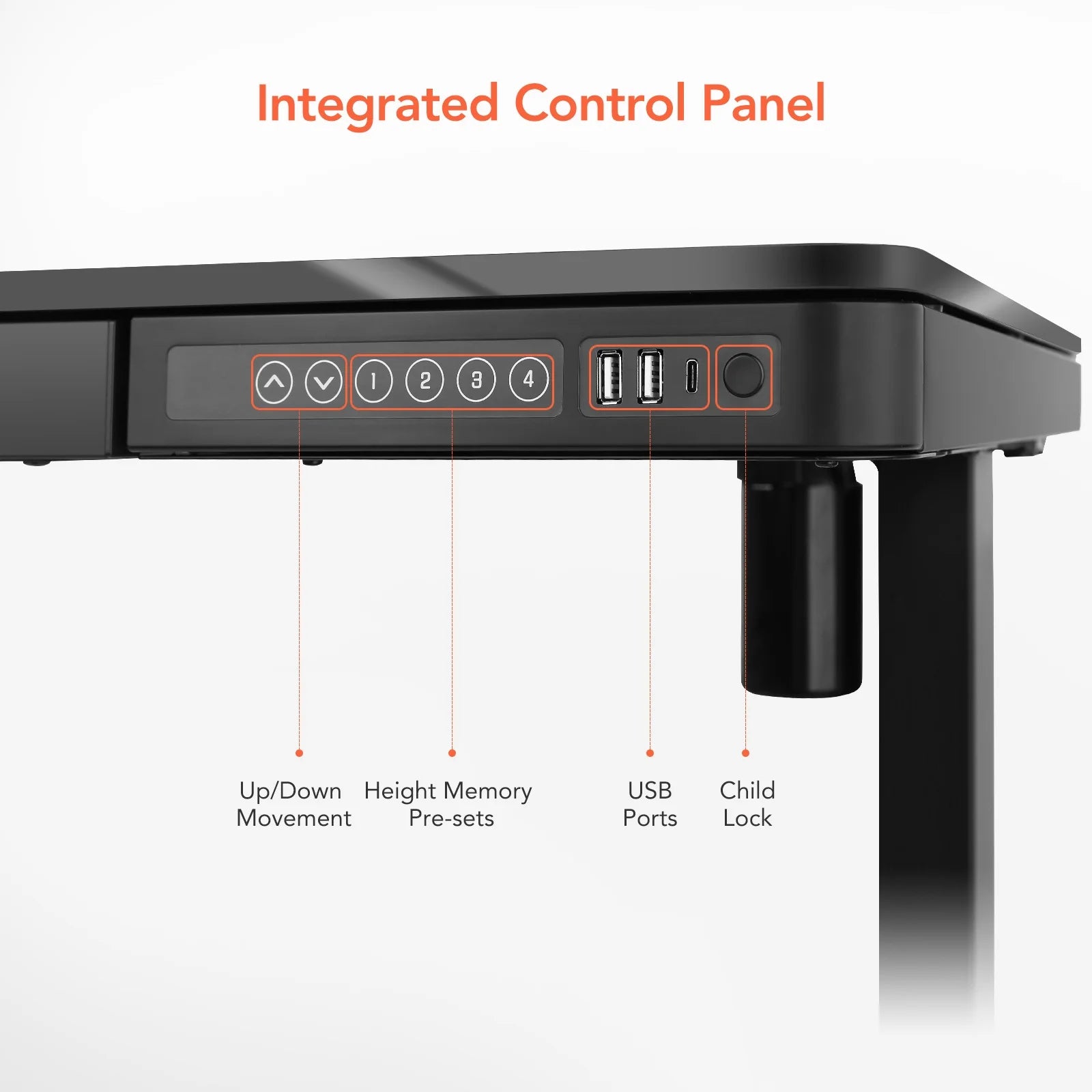 Home Office Electric Height Adjustable Desk 48" Width Standing Desk Computer Desk Glass Top with Drawer, USB Charged