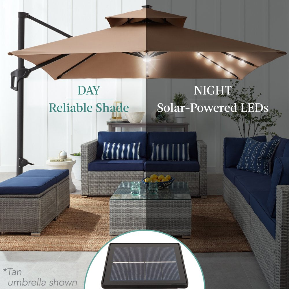 10x10ft 2-Tier Square Outdoor Solar LED Cantilever Patio Umbrella with Base - The Perfect Shade Solution