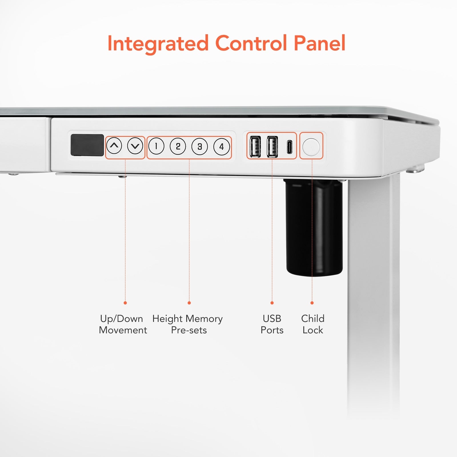 Home Office Electric Height Adjustable Desk 48" Width Standing Desk Computer Desk Glass Top with Drawer, USB Charged