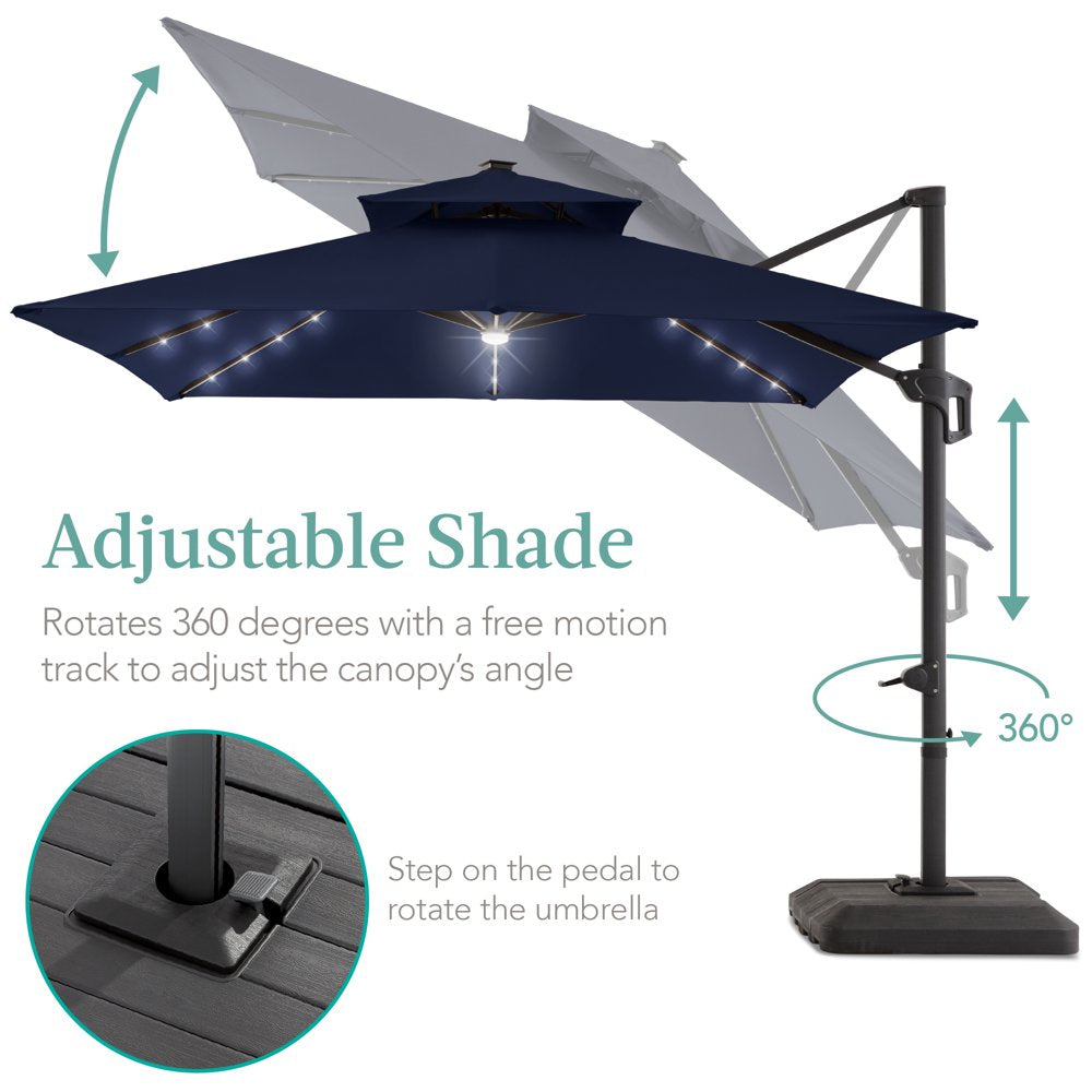 10x10ft 2-Tier Square Outdoor Solar LED Cantilever Patio Umbrella with Base - The Perfect Shade Solution