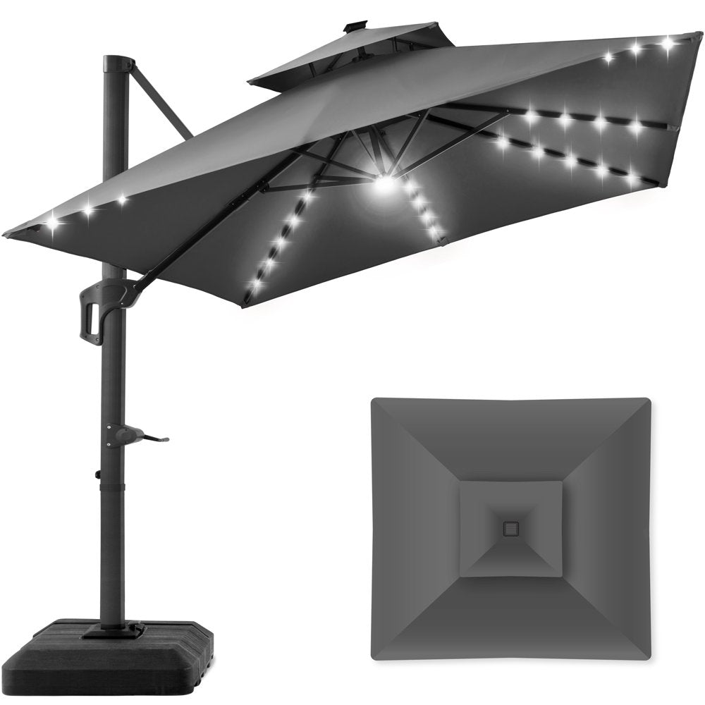 10x10ft 2-Tier Square Outdoor Solar LED Cantilever Patio Umbrella with Base - The Perfect Shade Solution