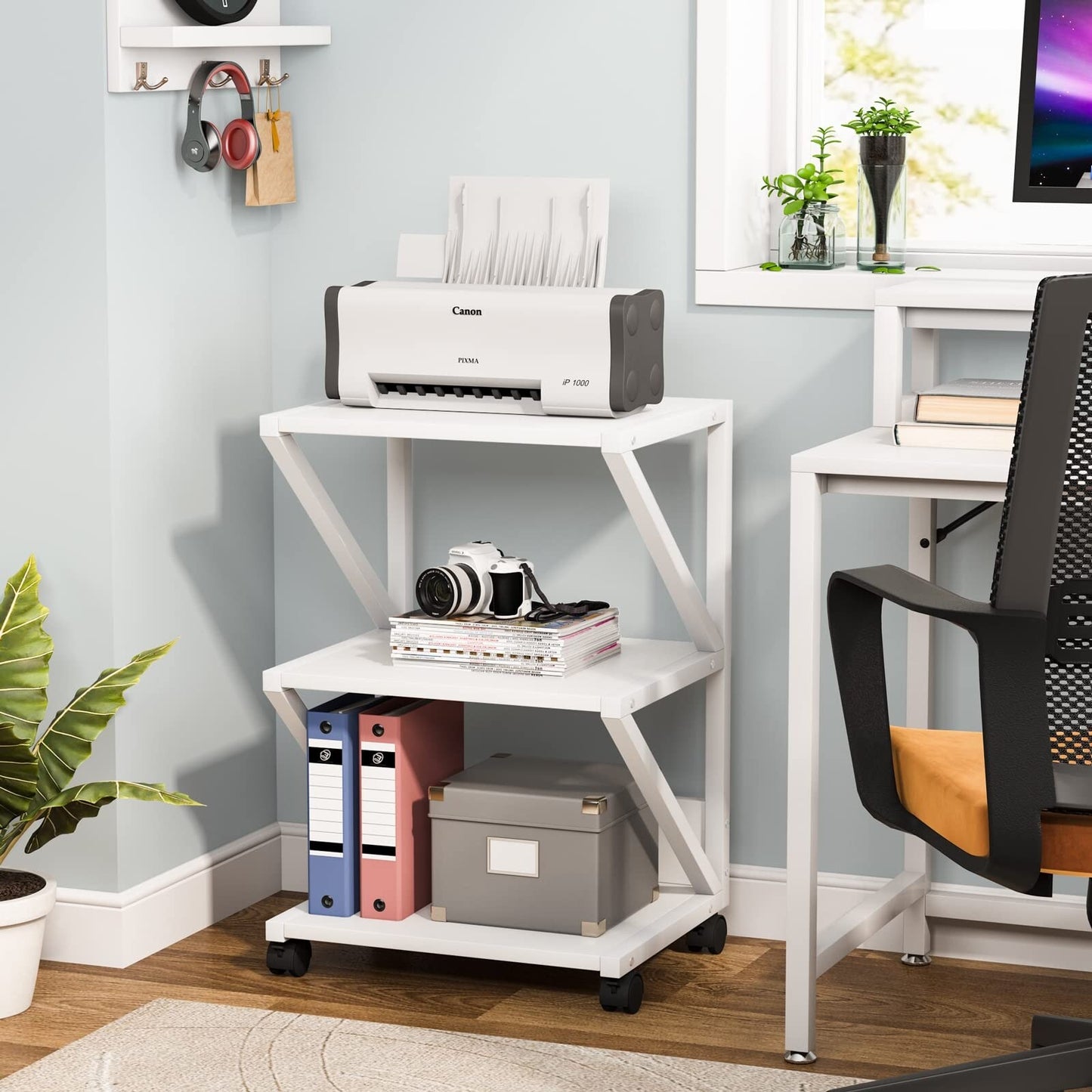 3-Tier Printer Stand, Industrial Printer Cart with Storage