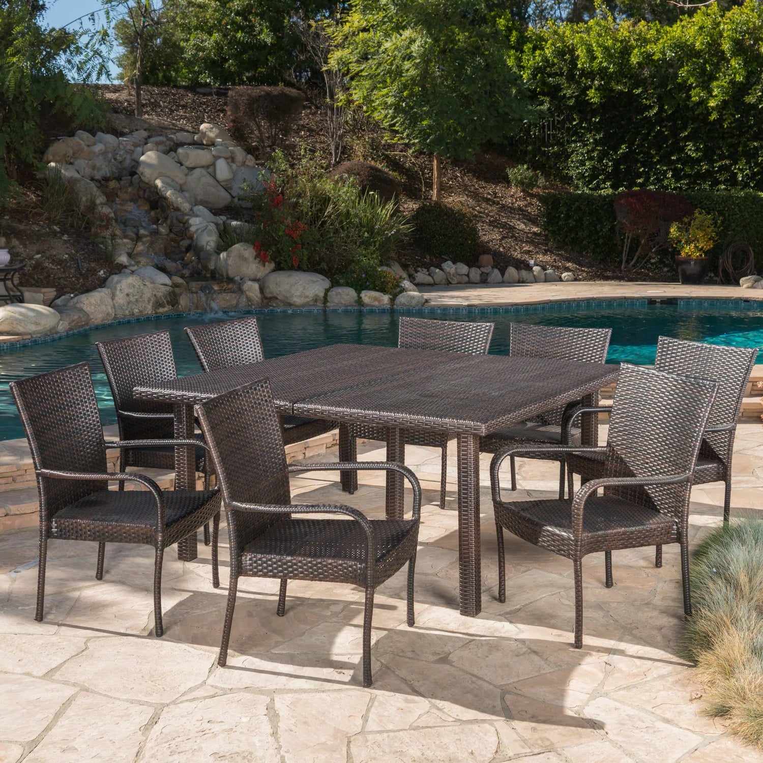 Fiona Outdoor 9-Piece Wicker Dining Set by