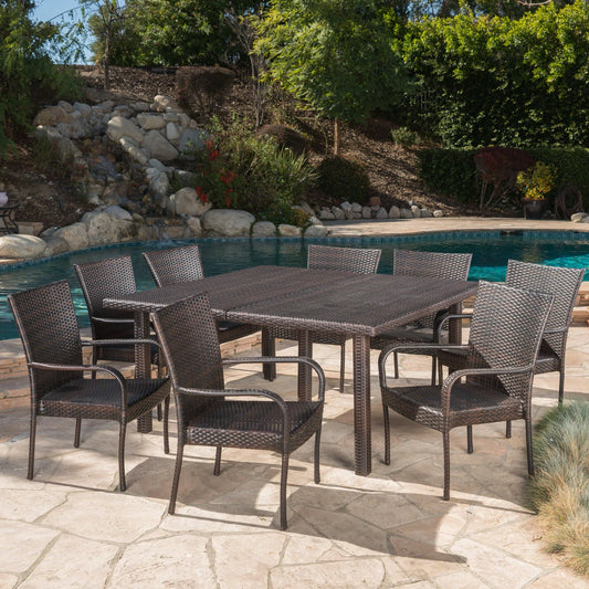 Fiona Outdoor 9-Piece Wicker Dining Set by
