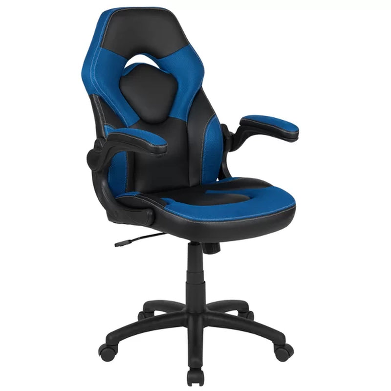 High Back Racing Style Ergonomic Gaming Chair with Flip-Up Arms, Black Leathersoft