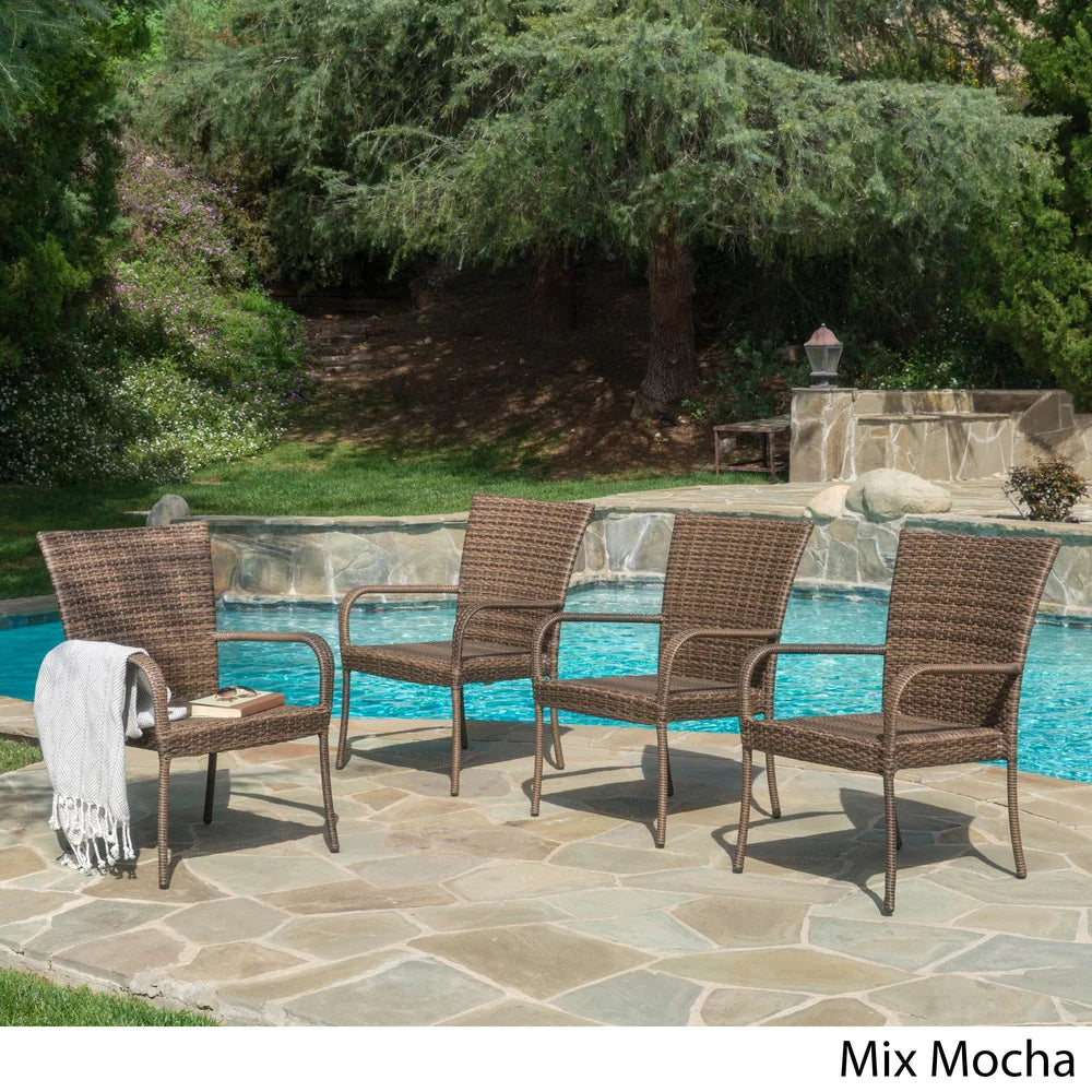 Benhill Outdoor Contemporary Wicker Stacking Chairs (Set of 4) by