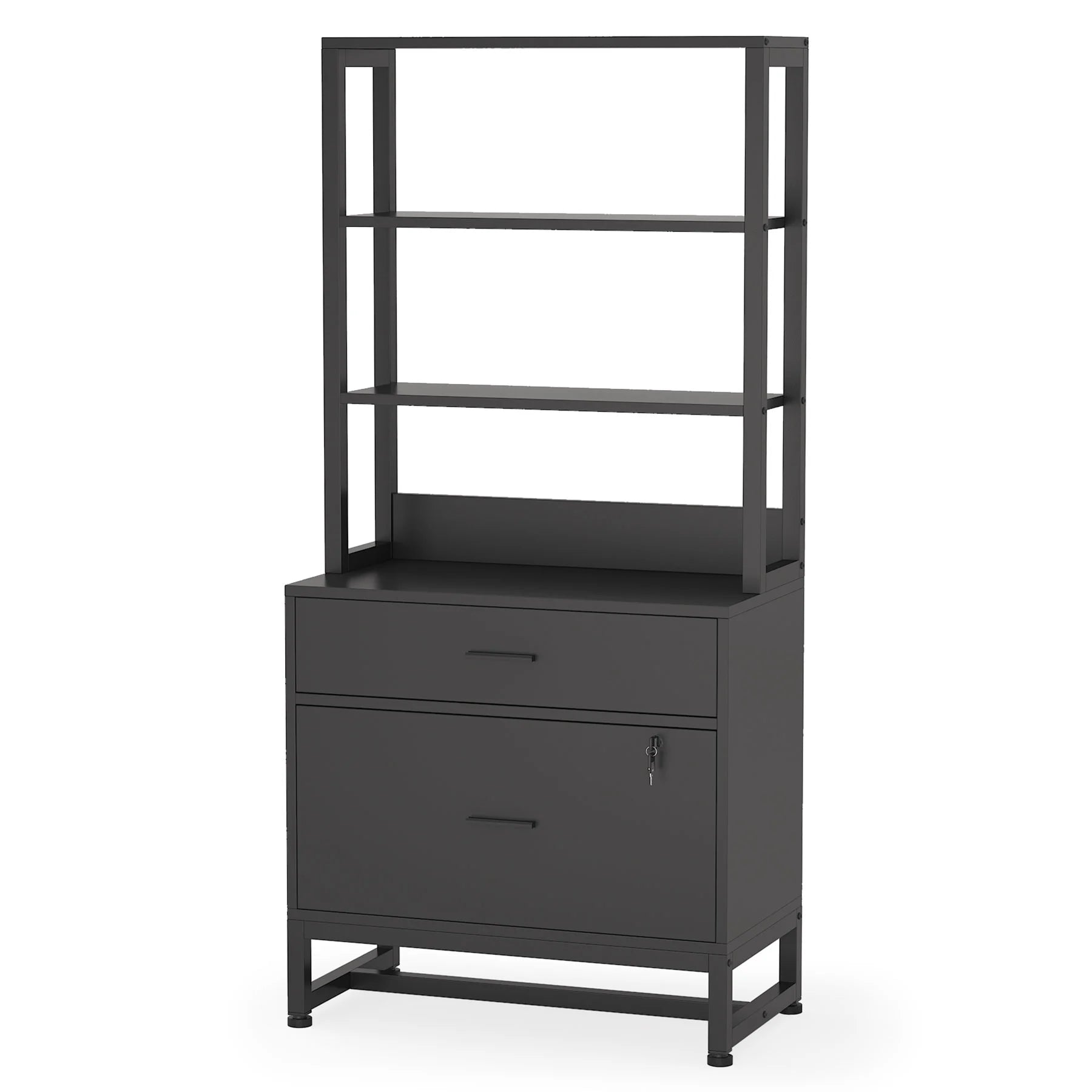Co & Design 2 Drawer File Cabinet with Lock & Bookshelf, Letter Size Large Printer Stand