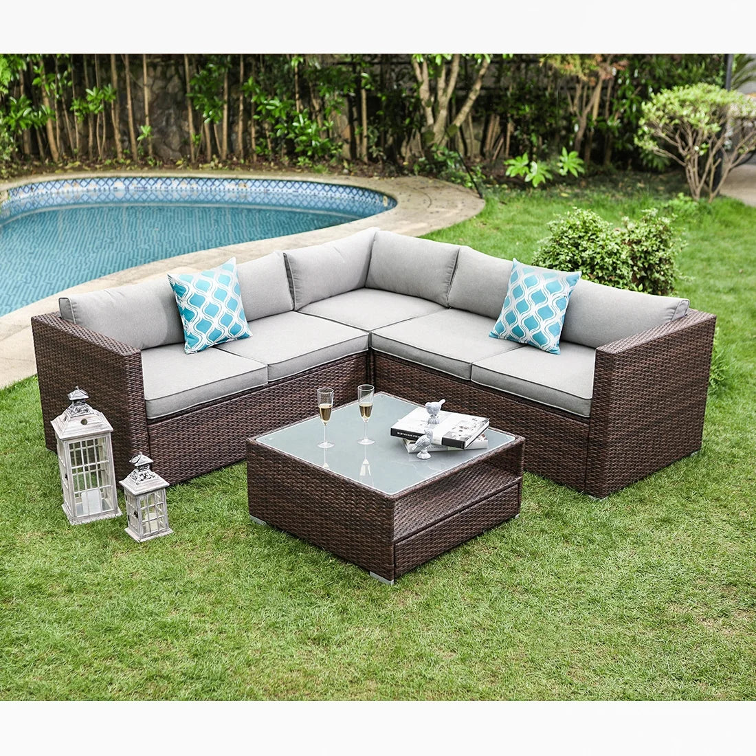 4-Piece Patio Outdoor Cushioned Wicker Sectional Sofa Set