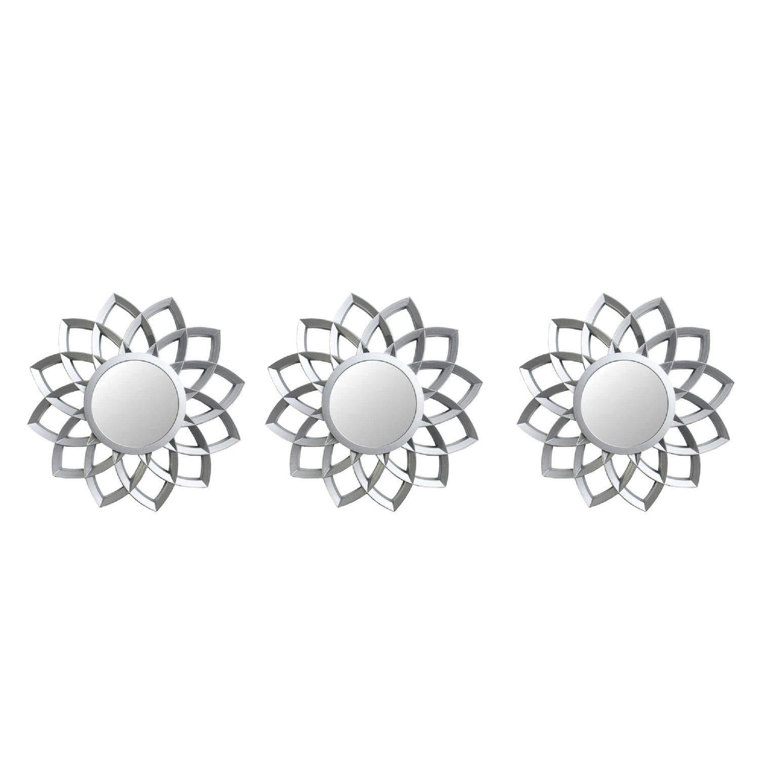 Set of 3 Matte Silver Arched Floral Mirrors Wall Decor 10"