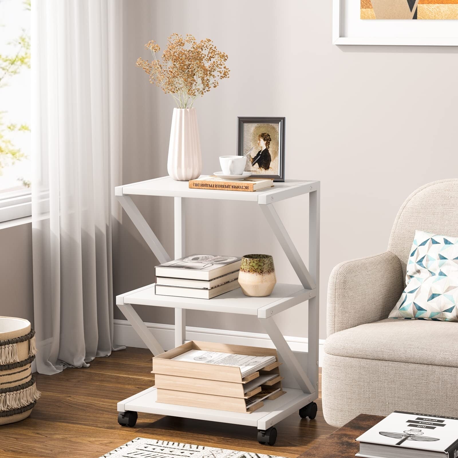 3-Tier Printer Stand, Industrial Printer Cart with Storage