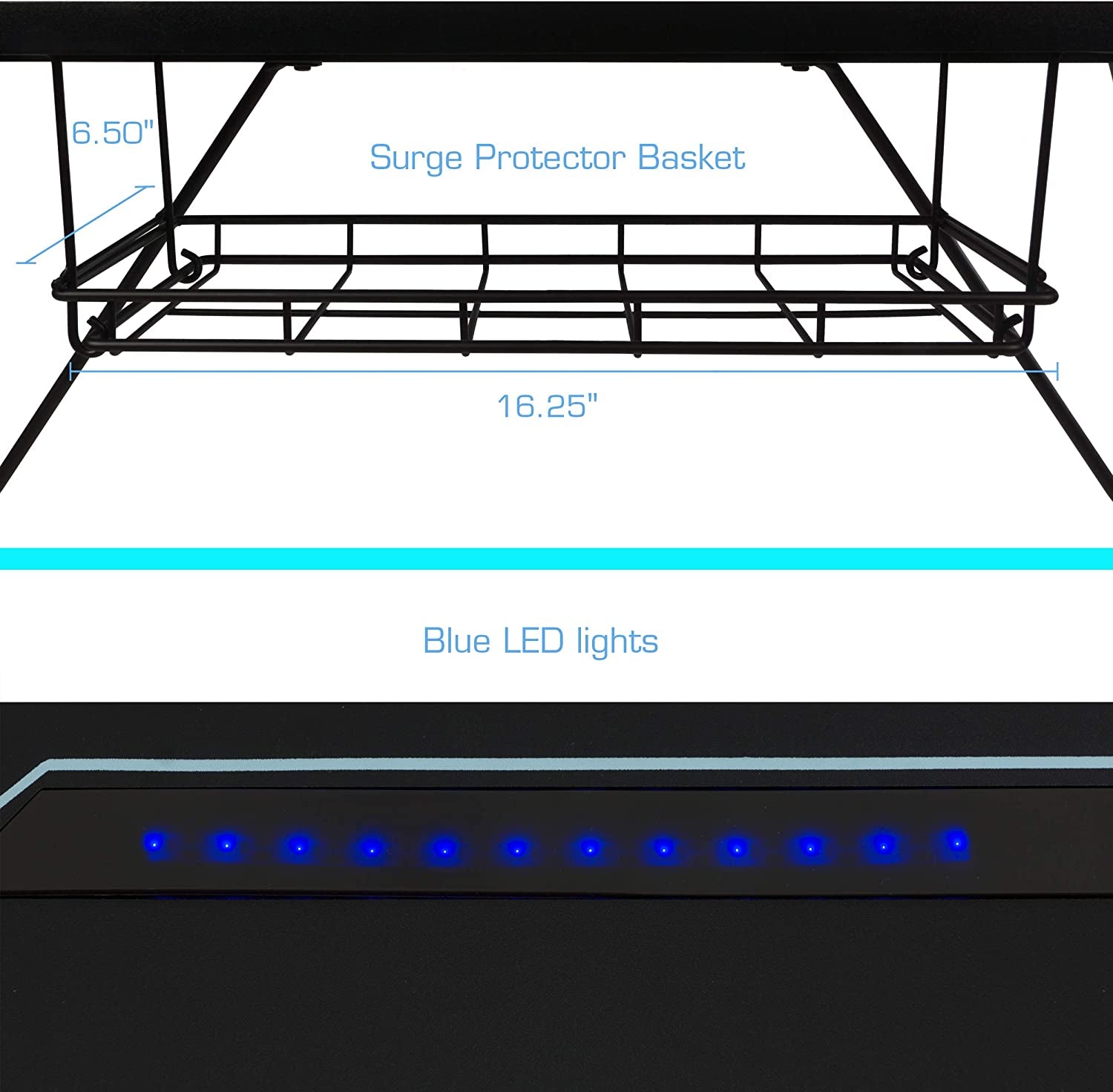 Gaming Desk Viper 3000-45+ Inches Wide, LED Illumination, Three USB 3.0 Ports, Tablet/Phone Slot, Cup Holder, Dual Headphone Hooks, Storage Tray, Satin Finish Surface, PN33906164