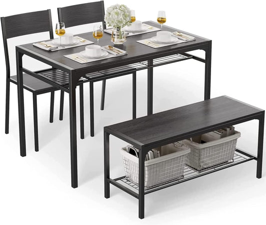 Kitchen Table and 2 Chairs for 4 with Bench 4 Piece Dining Table Set for Small Space