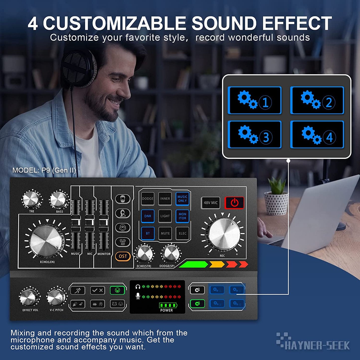 Podcast Equipment Bundle Aluminum Alloy Panel with Studio Condenser Microphone Sound DJ Mixer Broadcast ALL-IN-ONE Audio Interface [DIY Sound Effect] for Pc/Laptop/Phone,Streaming/Podcasting/Recording