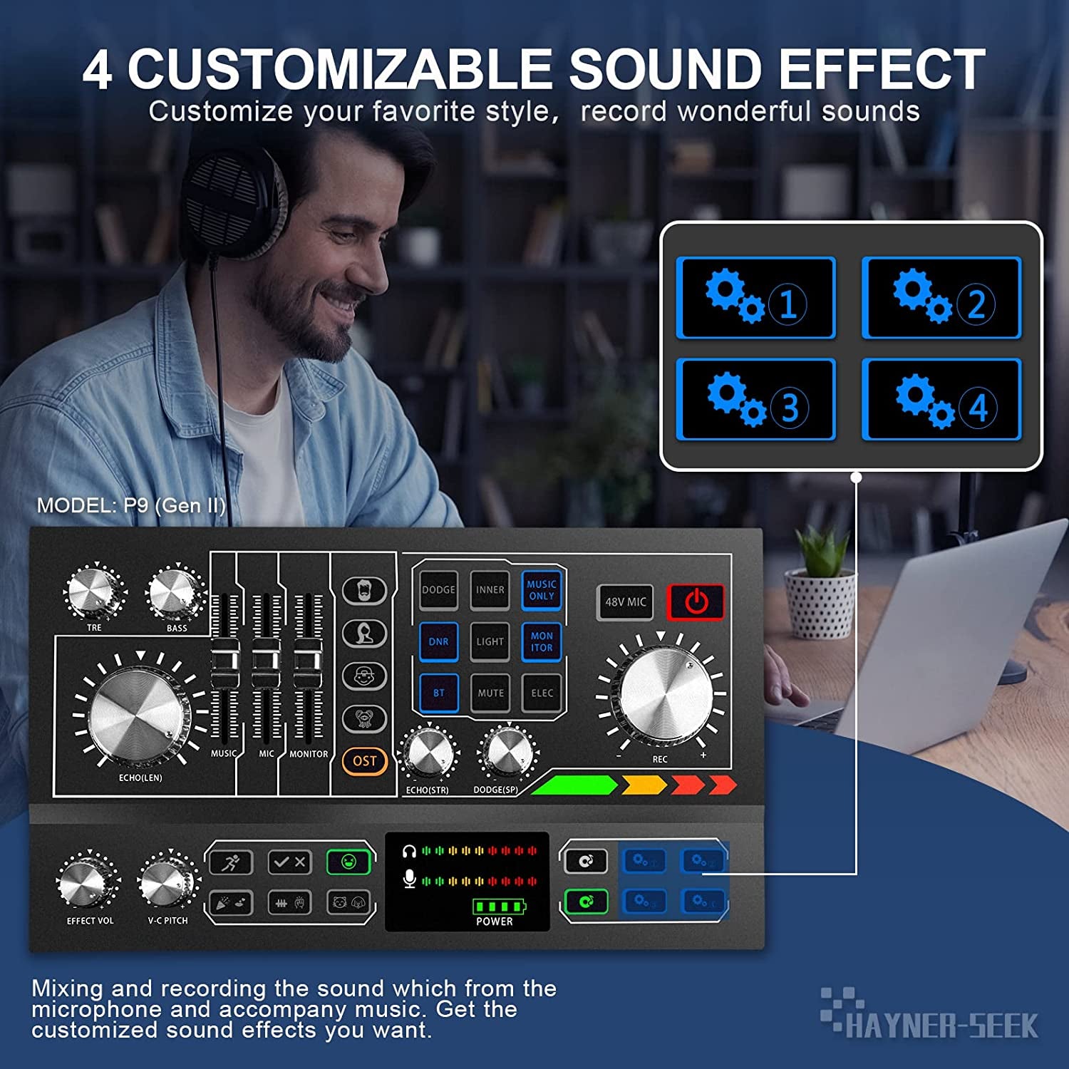 Podcast Equipment Bundle Aluminum Alloy Panel with Studio Condenser Microphone Sound DJ Mixer Broadcast ALL-IN-ONE Audio Interface [DIY Sound Effect] for Pc/Laptop/Phone,Streaming/Podcasting/Recording
