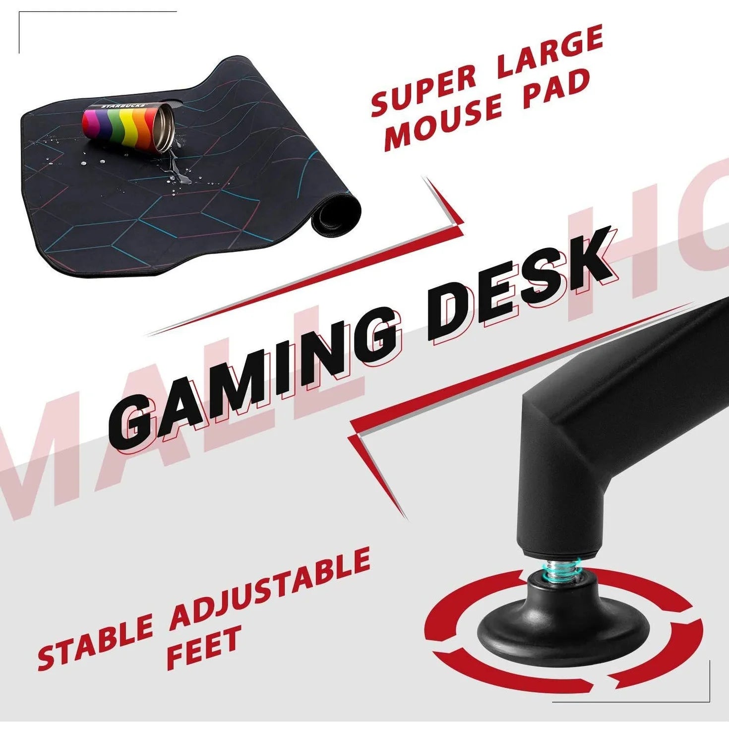 Height Adjustable Gaming Desk 63 Inch T Shape Pc Computer Desk Office Worksation