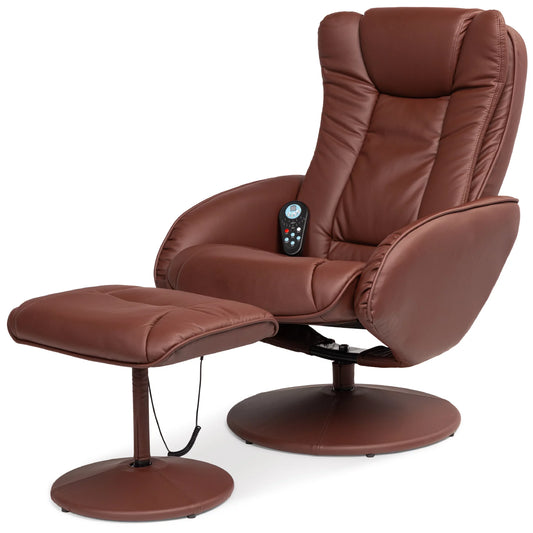 Faux Leather Electric Massage Recliner Chair W/ Stool Ottoman, Remote Control, 5 Modes - Brown