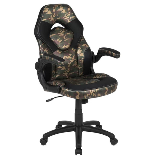 High Back Racing Style Ergonomic Gaming Chair with Flip-Up Arms, Black Leathersoft