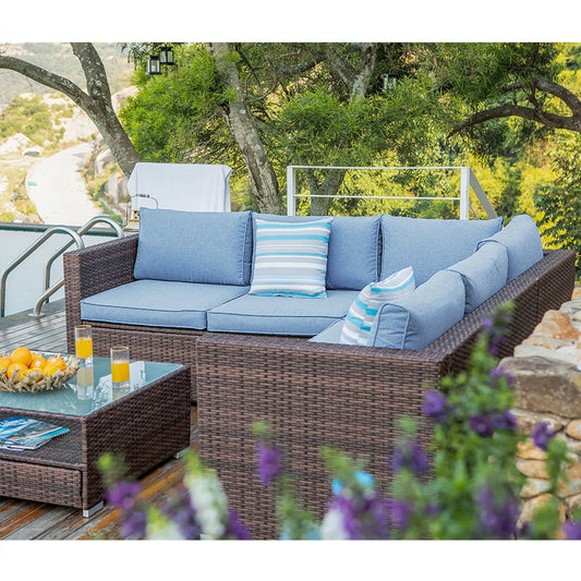 4-Piece Patio Outdoor Cushioned Wicker Sectional Sofa Set