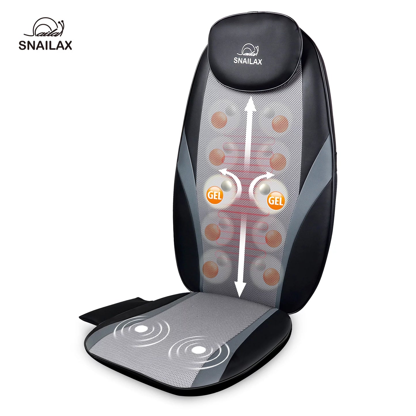 Shiatsu Back Massager with Heat, Massage Chair Pad, Massage Cushion with Gel Kneading Nodes for Back Pain, Vibration Seating Massager, Gift for Men and Women, Home Office Chair Use Black