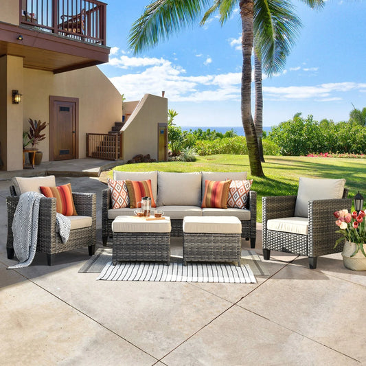 Ovios 5-Piece Outdoor High-Back Wicker Sectional Set