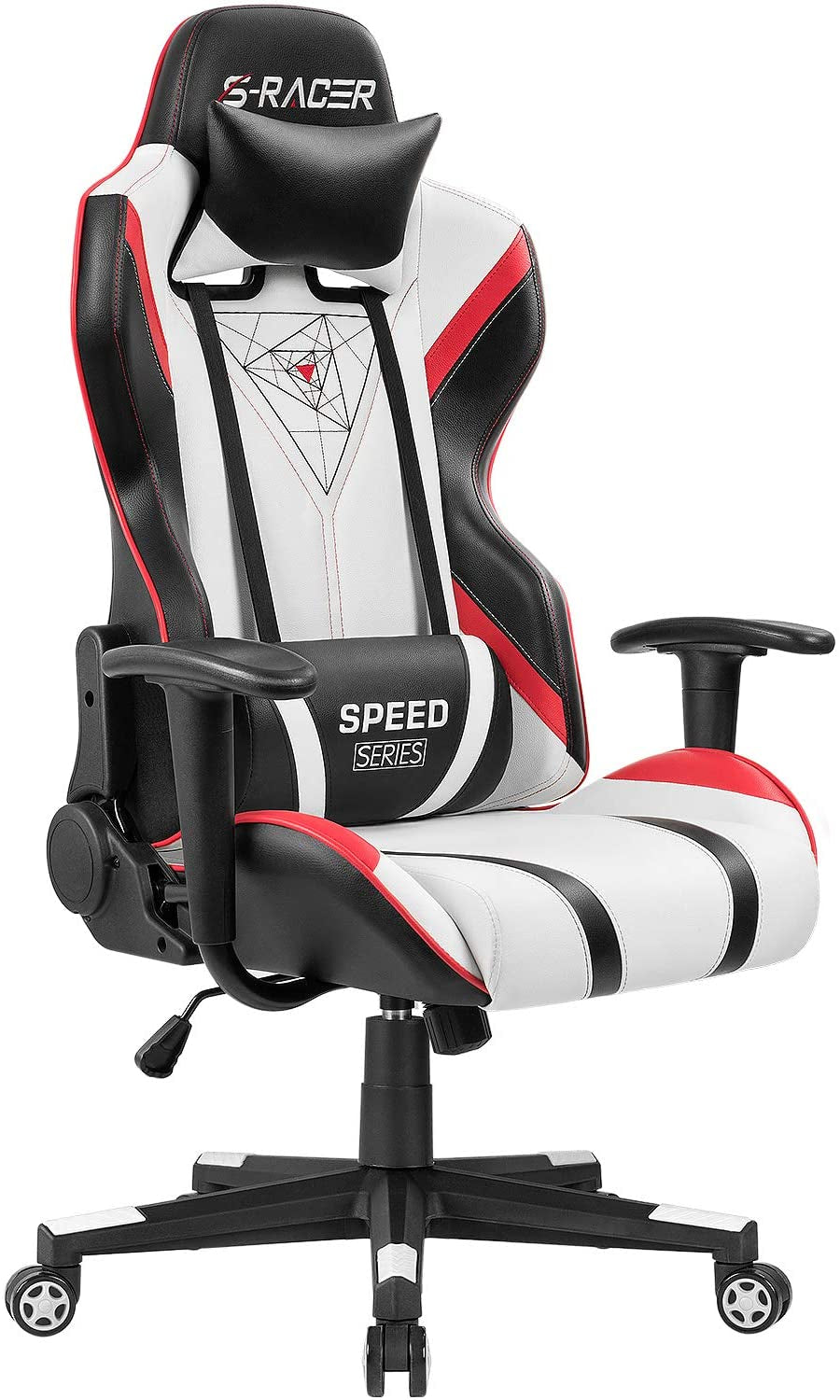 Gaming Chair Racing Office High Back PU Leather Chair Computer Desk Chair Video Game Chair Ergonomic Swivel Chair with Headrest and Lumbar Support (Black&White)