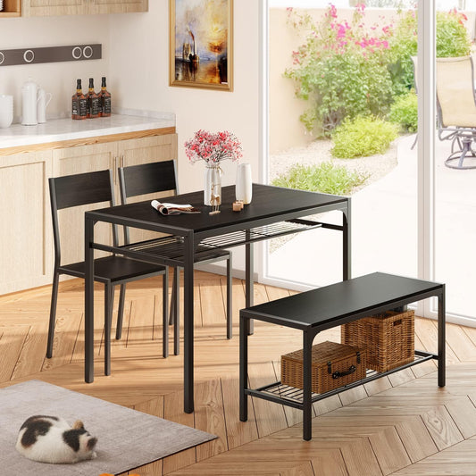 Kitchen Table and 2 Chairs for 4 with Bench 4 Piece Dining Table Set for Small Space