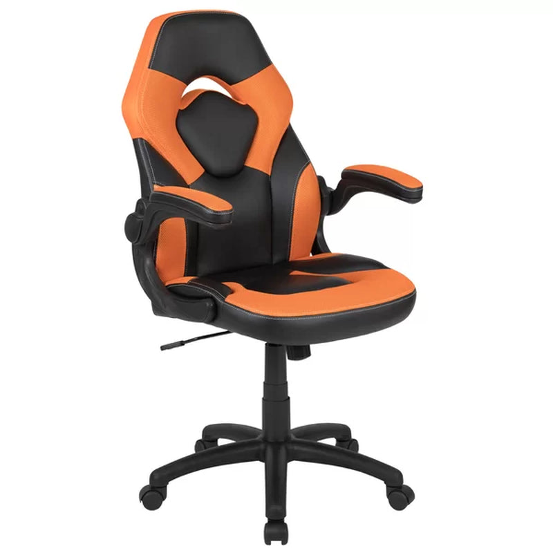 High Back Racing Style Ergonomic Gaming Chair with Flip-Up Arms, Black Leathersoft