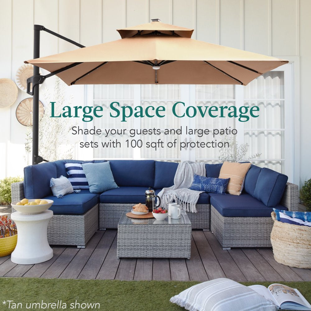 10x10ft 2-Tier Square Outdoor Solar LED Cantilever Patio Umbrella with Base - The Perfect Shade Solution