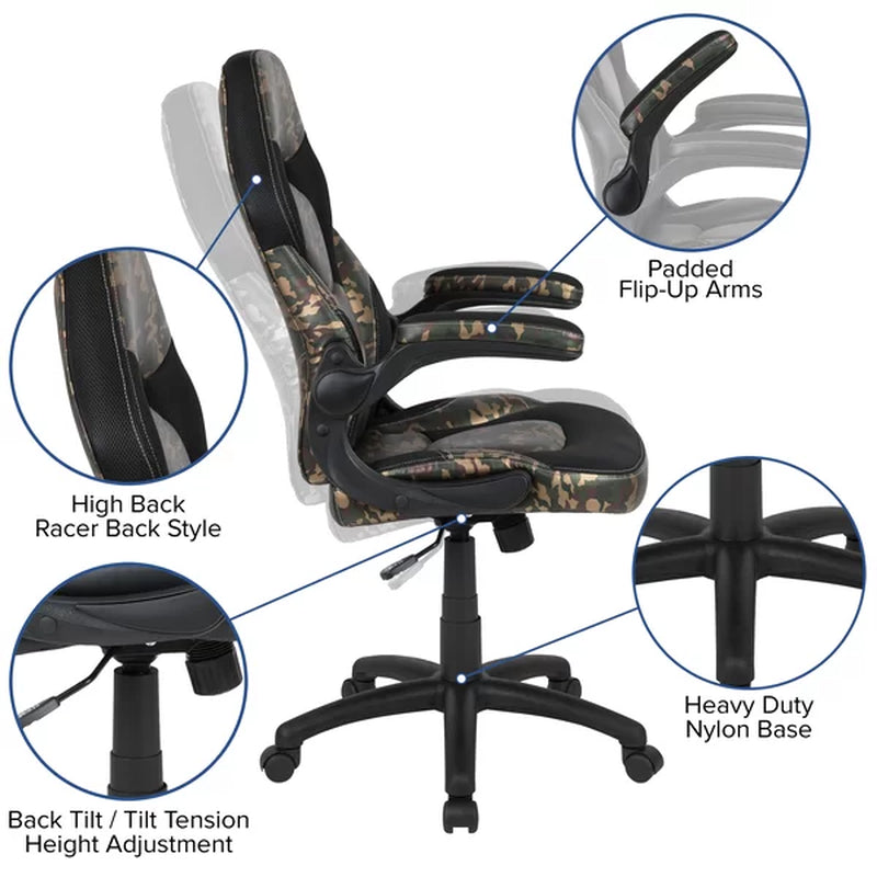 High Back Racing Style Ergonomic Gaming Chair with Flip-Up Arms, Black Leathersoft