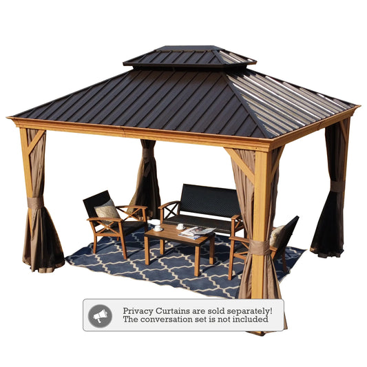 Kozyard Apollo Wood Looking 10Ft X 12Ft Aluminum Hardtop Gazebo with Galvanized Steel Roof and Mosquito Net