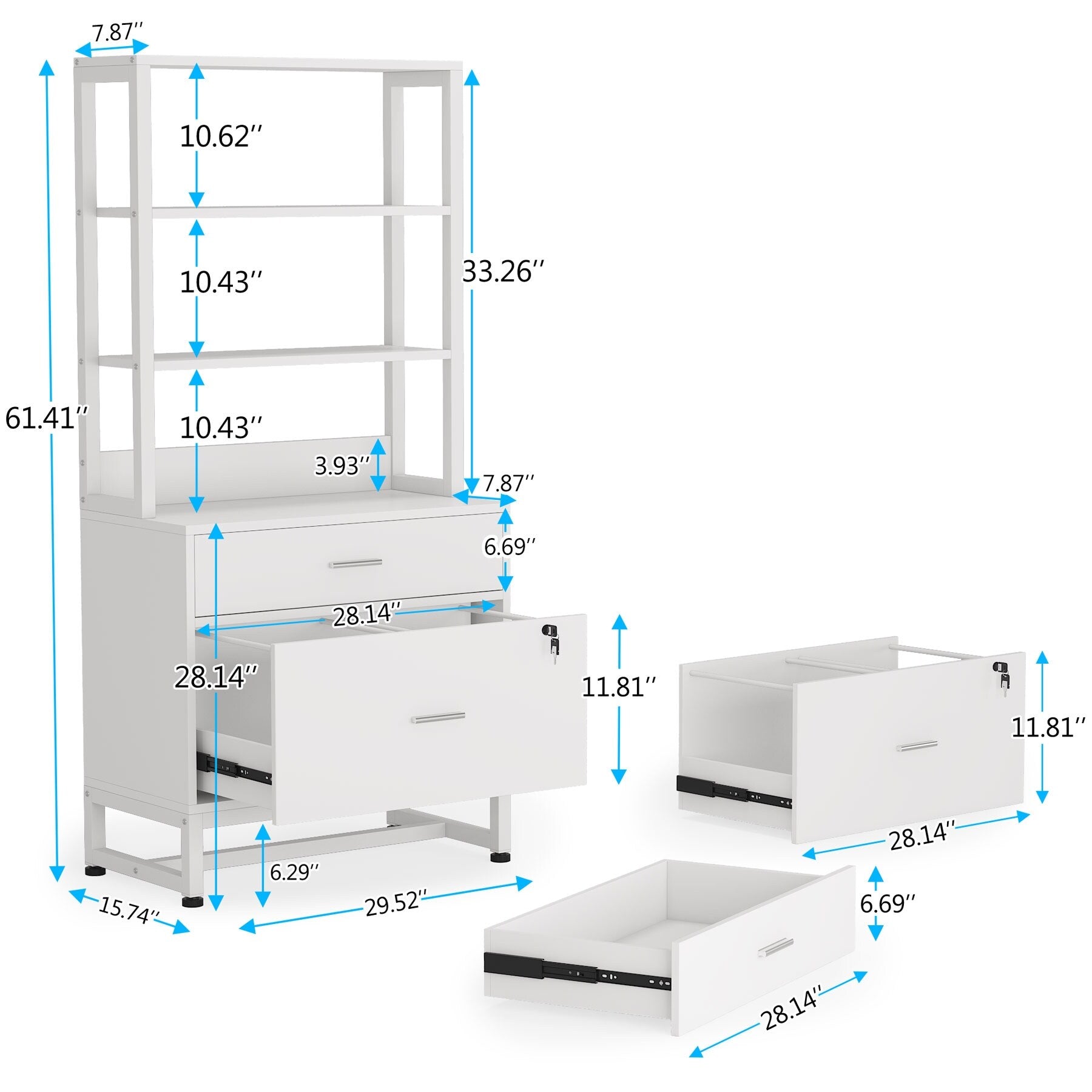 Co & Design 2 Drawer File Cabinet with Lock & Bookshelf, Letter Size Large Printer Stand