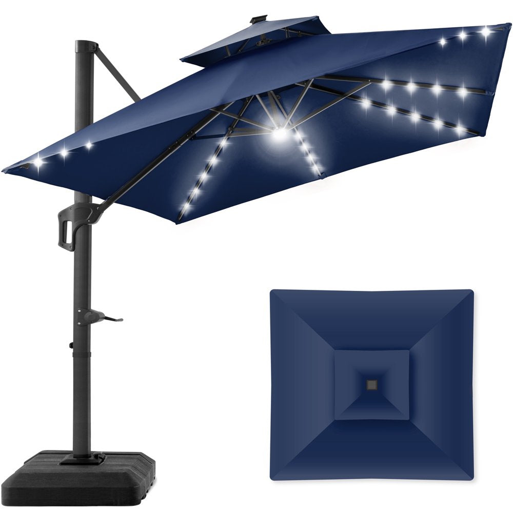 10x10ft 2-Tier Square Outdoor Solar LED Cantilever Patio Umbrella with Base - The Perfect Shade Solution