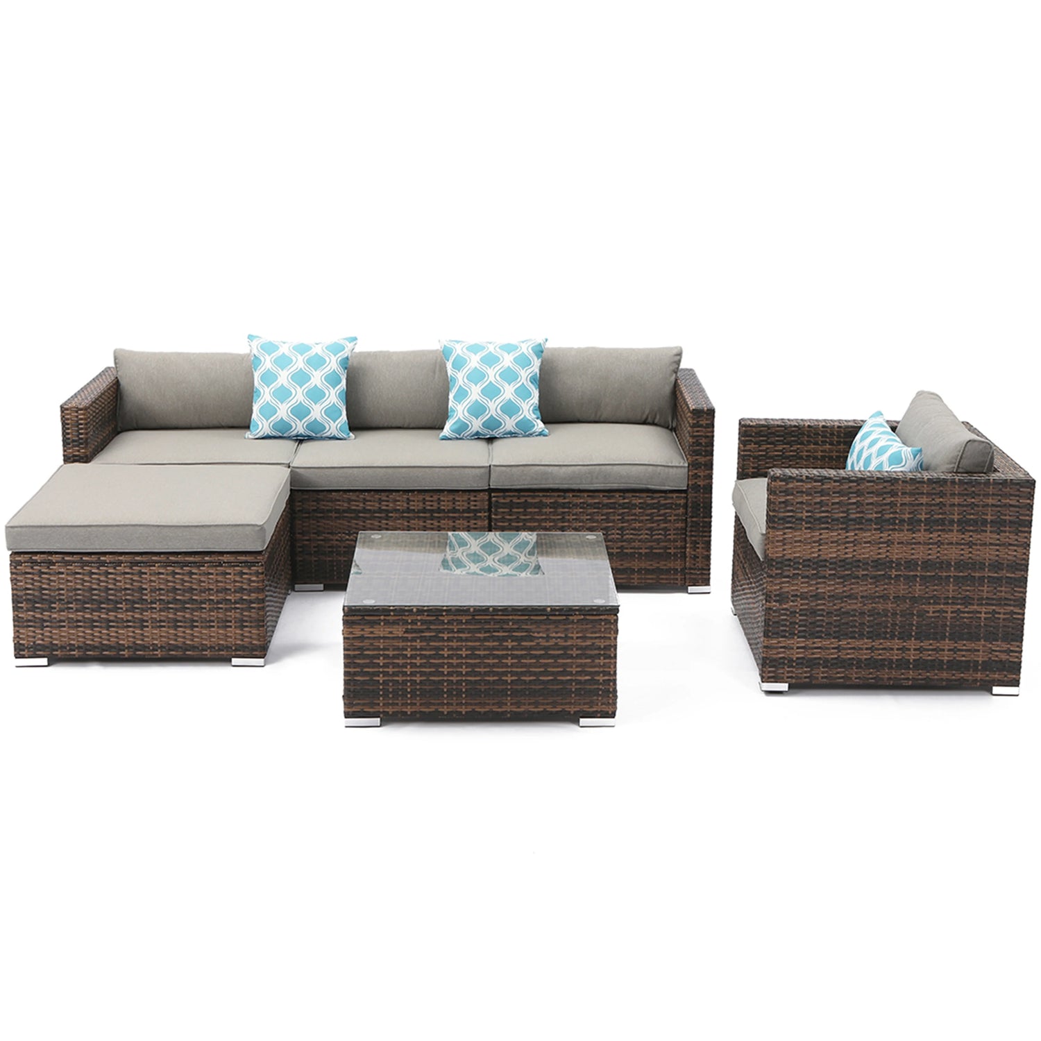 Outdoor 6-Piece Wicker Sectional Sofa with Cushions