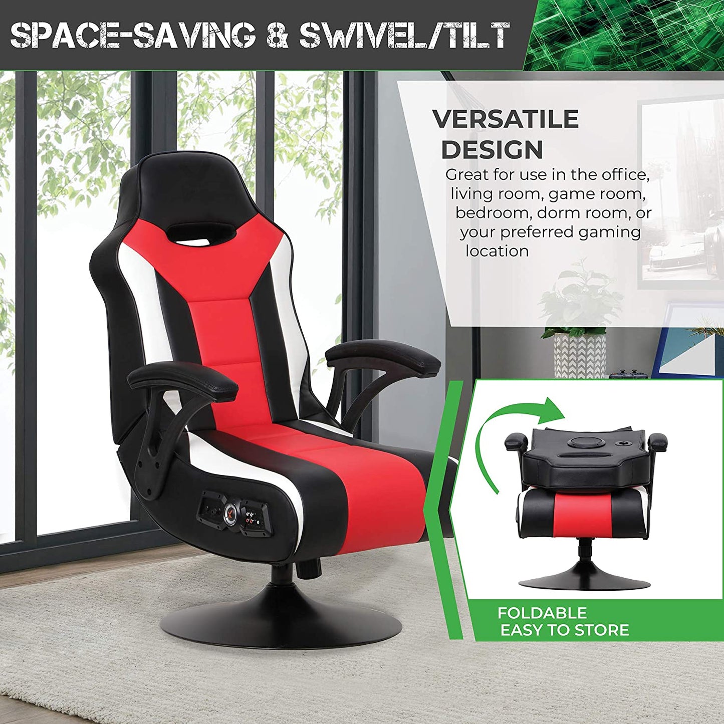 Falcon Pedestal PC Office Gaming Chair, 32" X 25" X 42", Black/Red