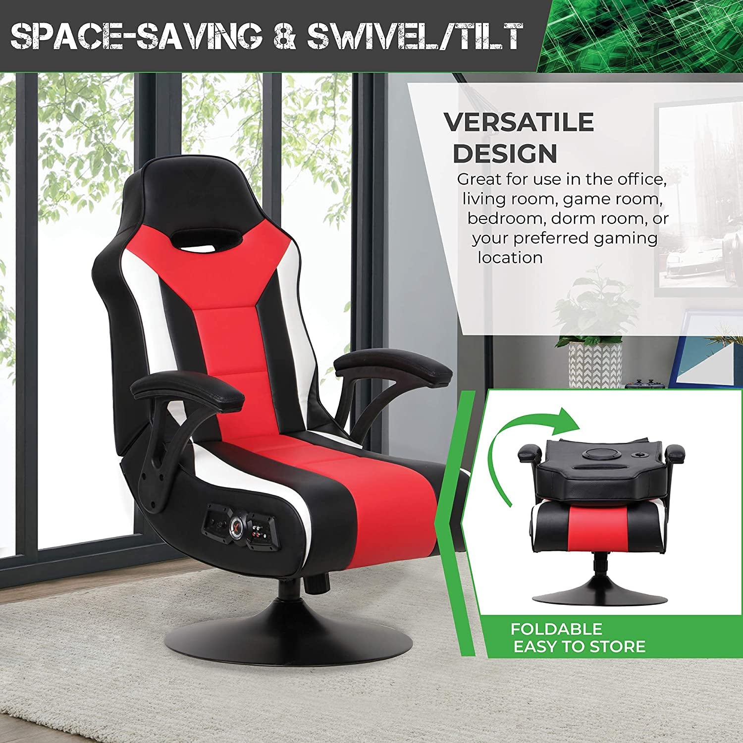 Falcon Pedestal PC Office Gaming Chair, 32" X 25" X 42", Black/Red