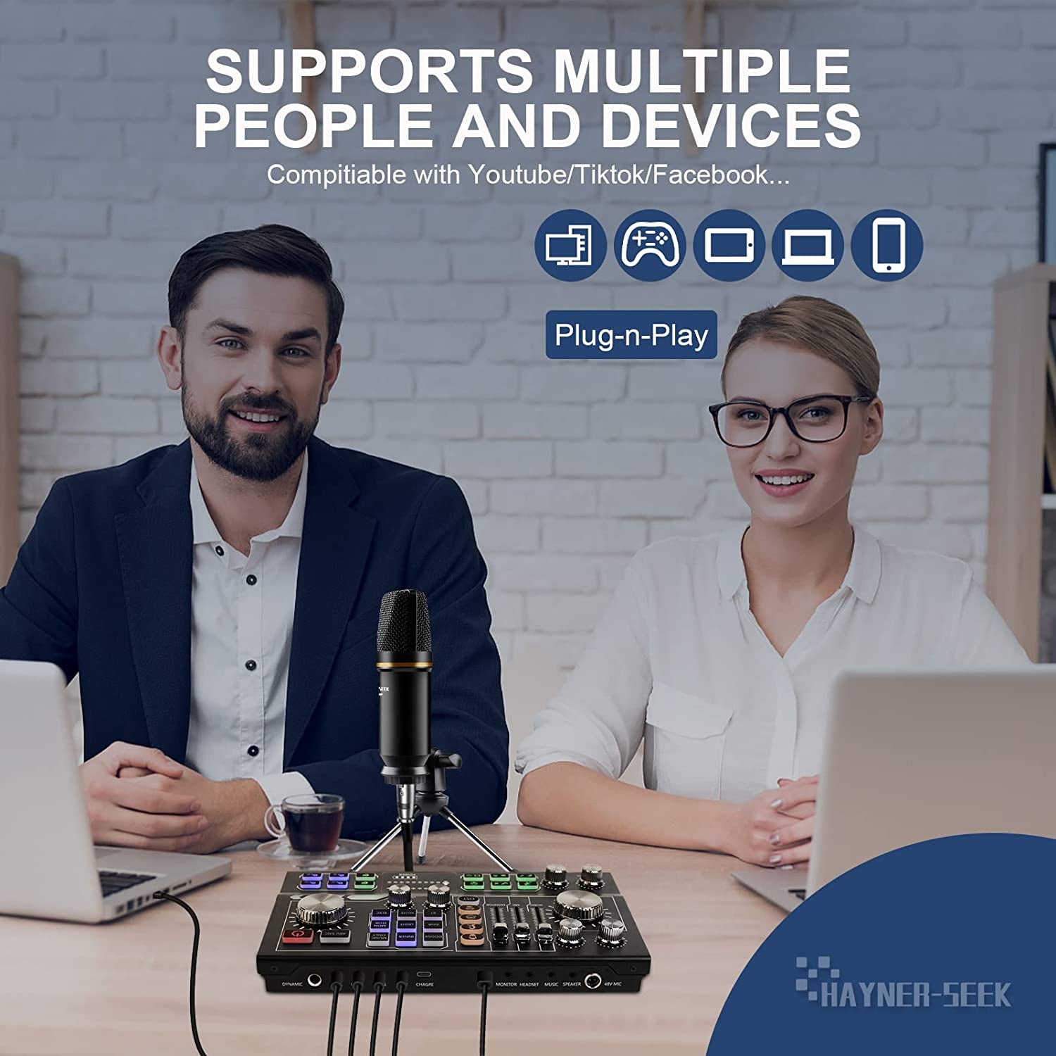 Podcast Equipment Bundle Aluminum Alloy Panel with Studio Condenser Microphone Sound DJ Mixer Broadcast ALL-IN-ONE Audio Interface [DIY Sound Effect] for Pc/Laptop/Phone,Streaming/Podcasting/Recording