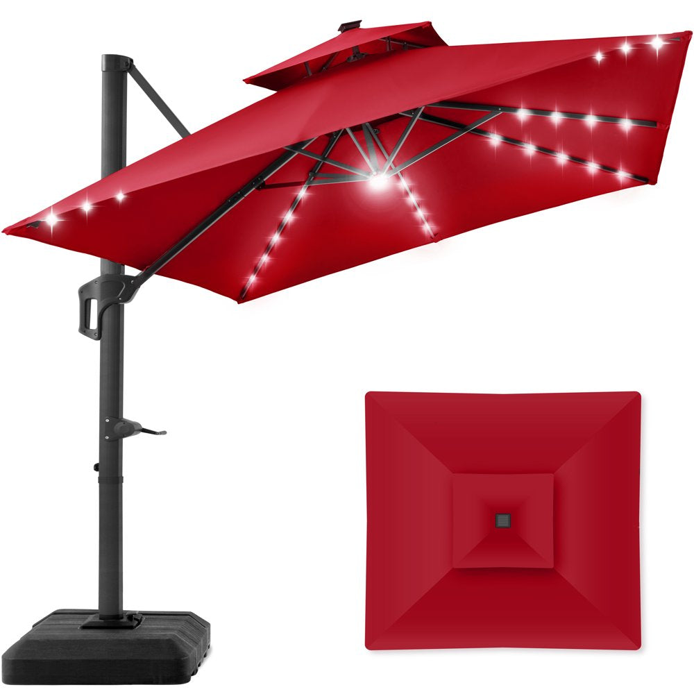 10x10ft 2-Tier Square Outdoor Solar LED Cantilever Patio Umbrella with Base - The Perfect Shade Solution