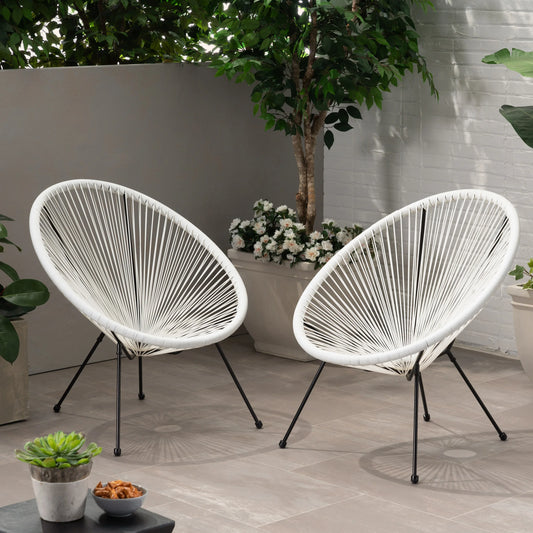 Anson Outdoor Steel Chairs W/ Hammock Rattan Seating (Set of 2) by