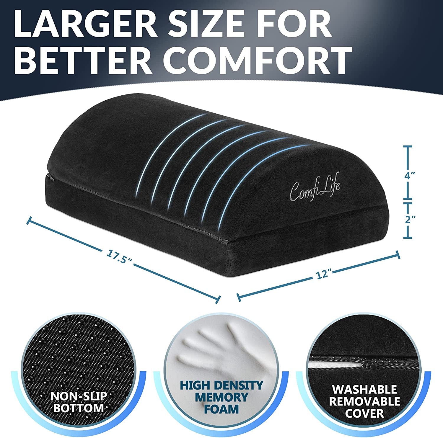 Foot Rest for under Desk at Work – Adjustable Memory Foam Foot Rest for Office Chair & Gaming Chair – Ergonomic Design for Back & Hip Pain Relief (Black)