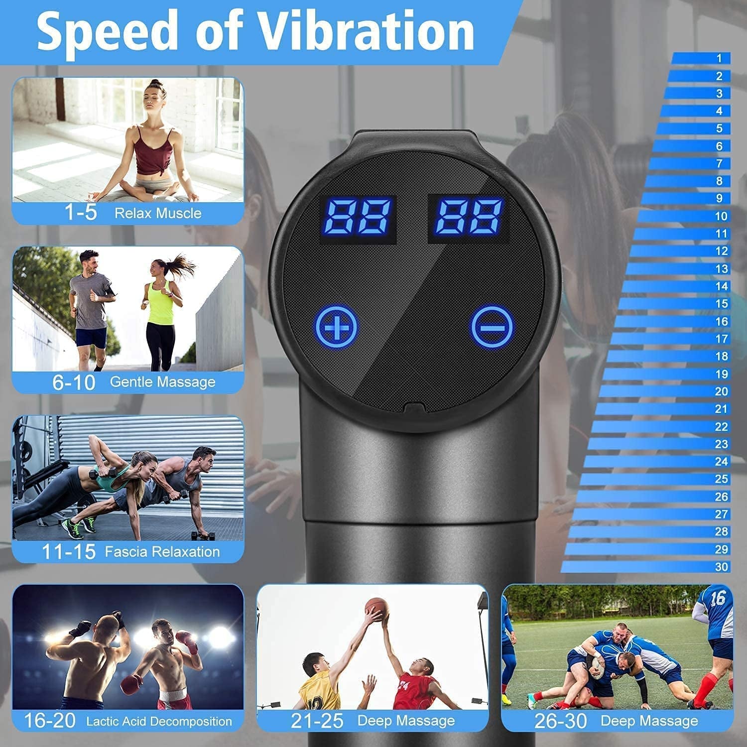 Massage Gun Deep Tissue, Quiet Percussion Muscle Back Neck Head Body Shoulder Massager Tools for Athletes Pain Relief, Hand Held Massager (Gray)