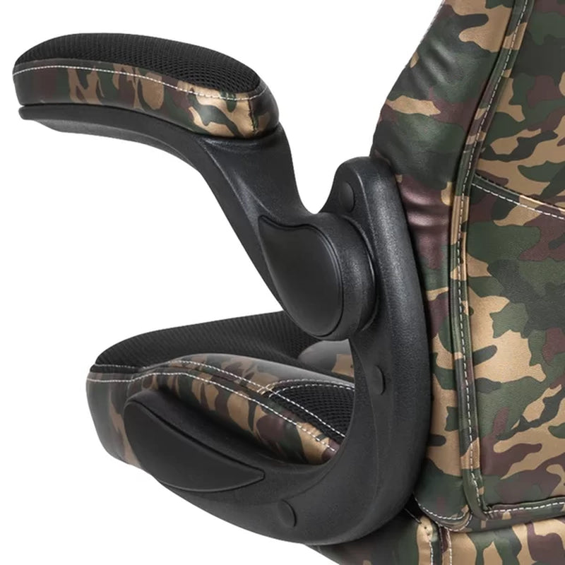 High Back Racing Style Ergonomic Gaming Chair with Flip-Up Arms, Black Leathersoft