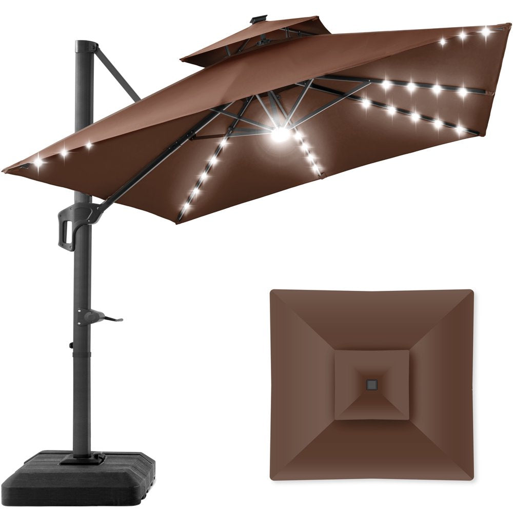 10x10ft 2-Tier Square Outdoor Solar LED Cantilever Patio Umbrella with Base - The Perfect Shade Solution