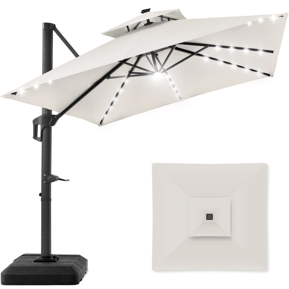 10x10ft 2-Tier Square Outdoor Solar LED Cantilever Patio Umbrella with Base - The Perfect Shade Solution