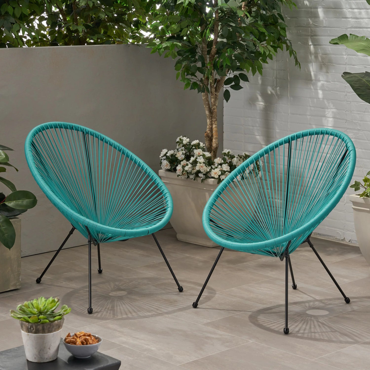 Anson Outdoor Steel Chairs W/ Hammock Rattan Seating (Set of 2) by