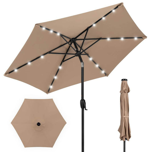 LED Solar Patio Umbrella Aluminum Outdoor Patio Outdoor Patio Umbrella 7.5 Ft 