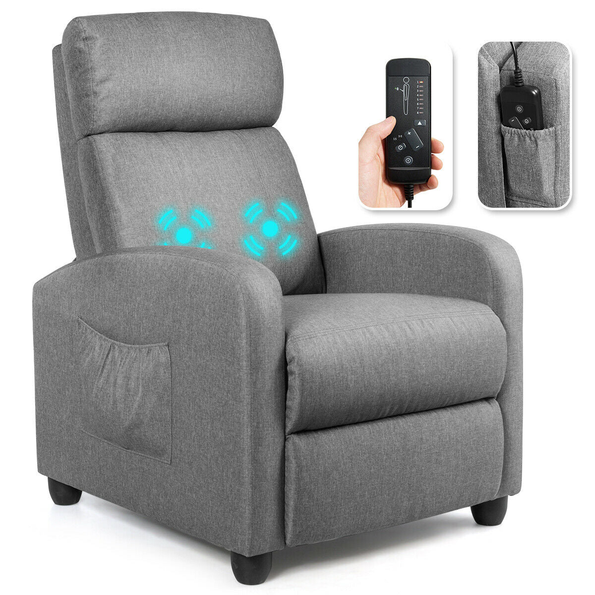 Massage Recliner Chair Single Sofa Fabric Padded Seat W/ Footrest