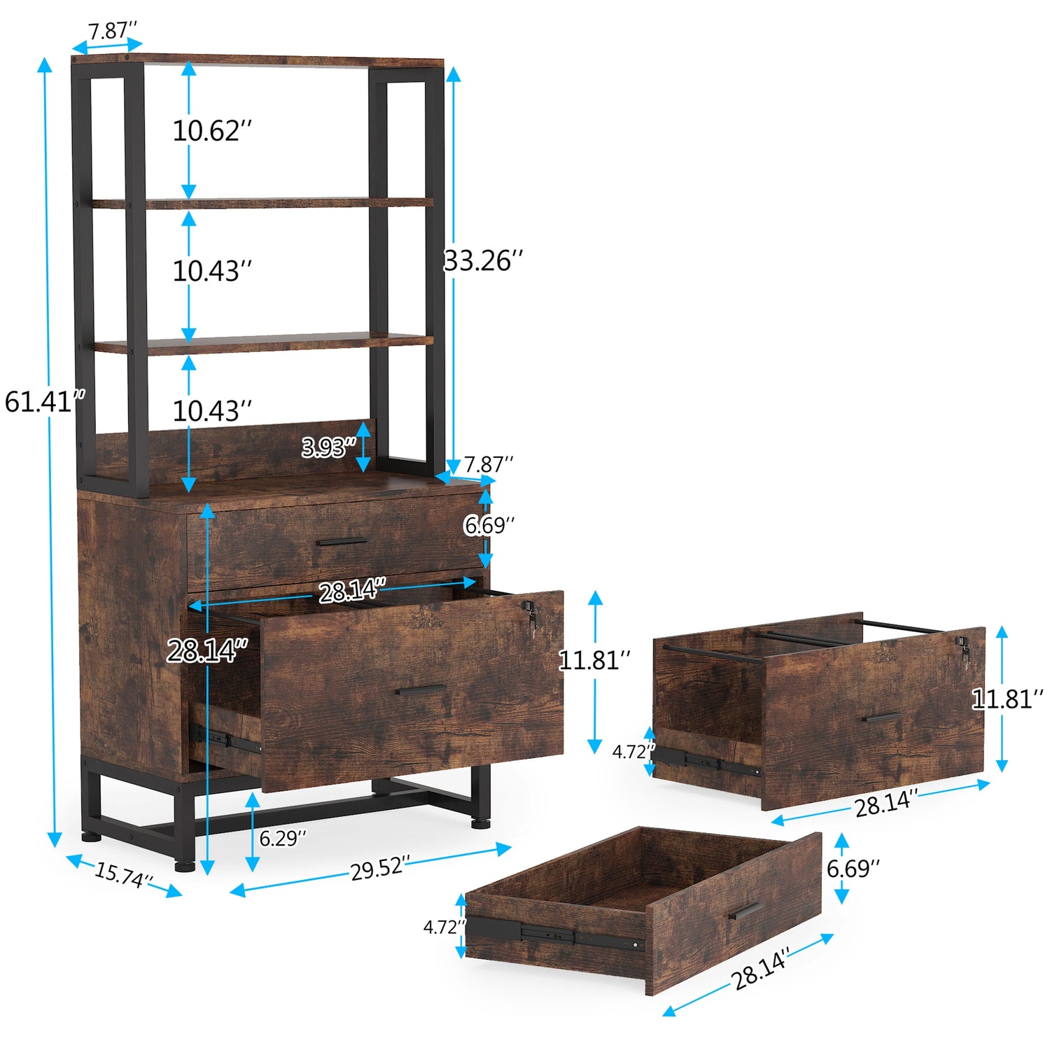 Co & Design 2 Drawer File Cabinet with Lock & Bookshelf, Letter Size Large Printer Stand